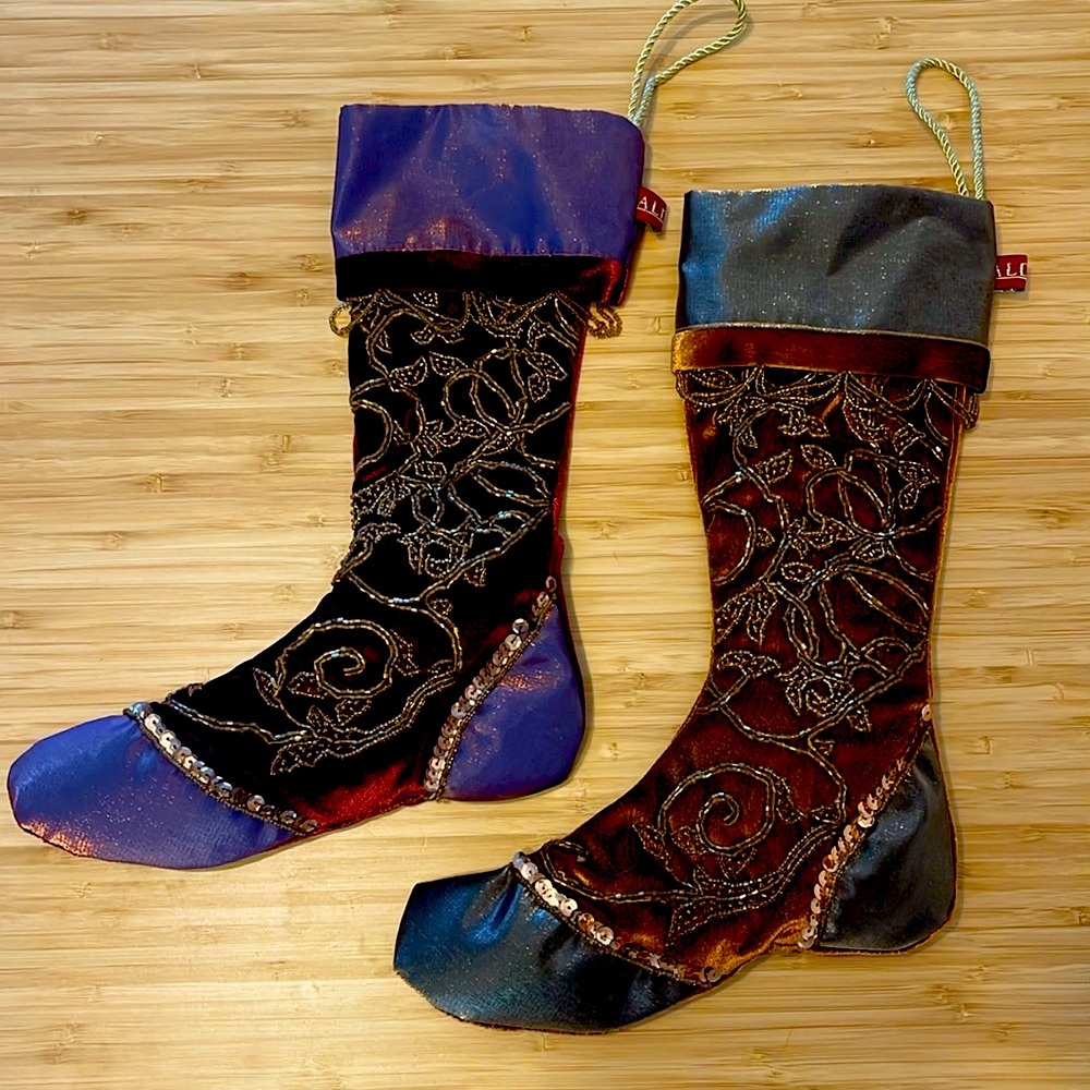 Set of 2 Luxury Aldik velvet & silk beaded Christmas Stockings 15”